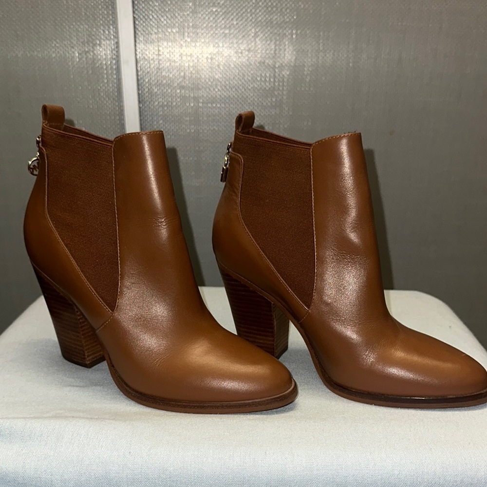 Michael Kors Brown Ankle Booties with Stacked Heel